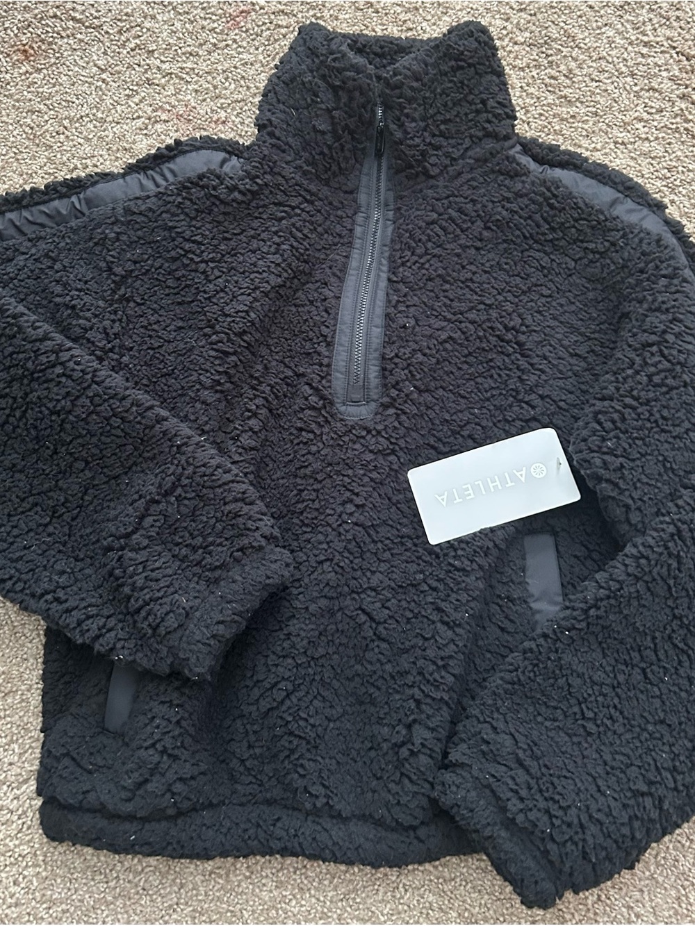 Athleta Black Sherpa Fleece Pullover Jacket